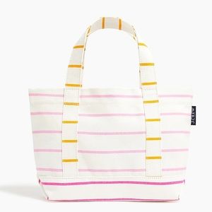J. CREW Canvas Mini Tote White Canvas with Pink & Orange Stripes Bag NWT